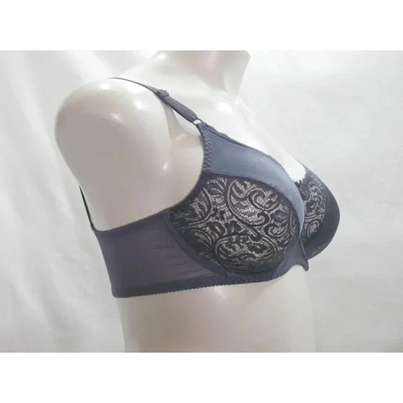 36D Hanes Her Way G274 Satin & Semi Sheer Lace Divided Cup Underwire Bra Gray  E - Picture 3 of 5